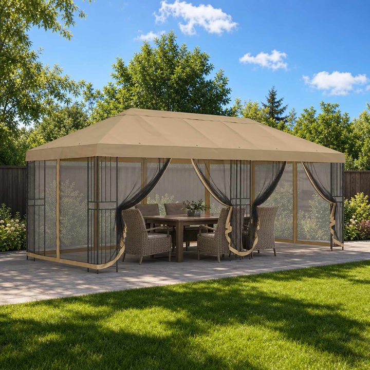 Pavillon med sidetapper 6 x 3 m Beige Polyester og Stål 190 gsm