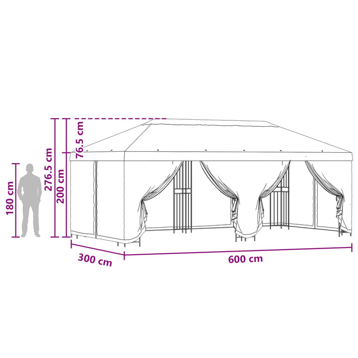 Pavillon med sidetapper 6 x 3 m Beige Polyester og Stål 190 gsm
