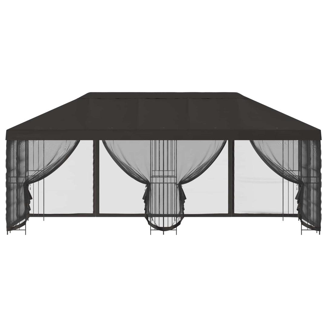 Pavillon med sidetapper 6 x 3 m Antracit Polyester og Stål 190