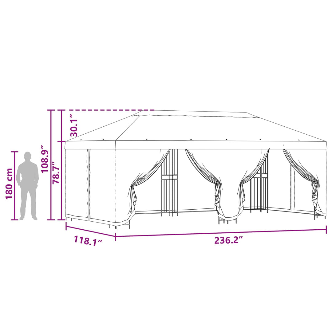 Pavillon med sidetapper 6 x 3 m Antracit Polyester og Stål 190