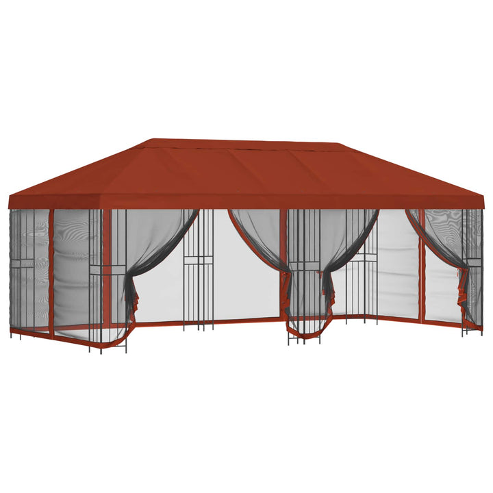 Pavillon med sidetapper 6 x 3 m Terrakotta Polyester og Stål