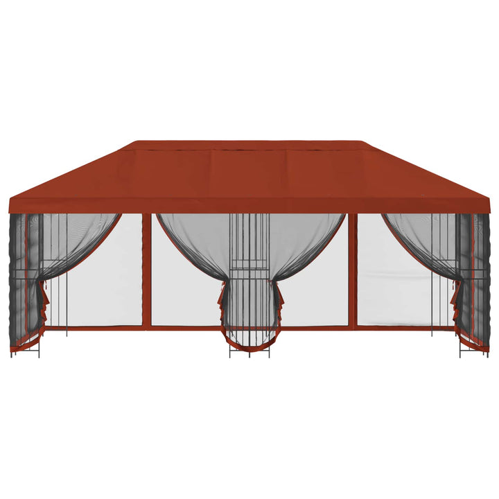 Pavillon med sidetapper 6 x 3 m Terrakotta Polyester og Stål