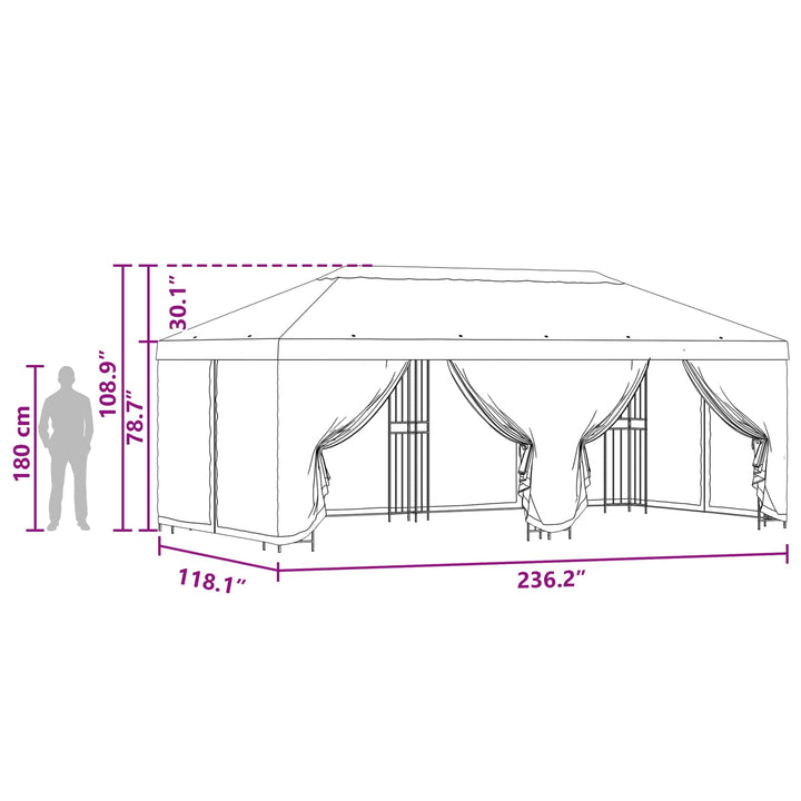 Pavillon med sidetapper 6 x 3 m Grøn Polyester og Stål 190