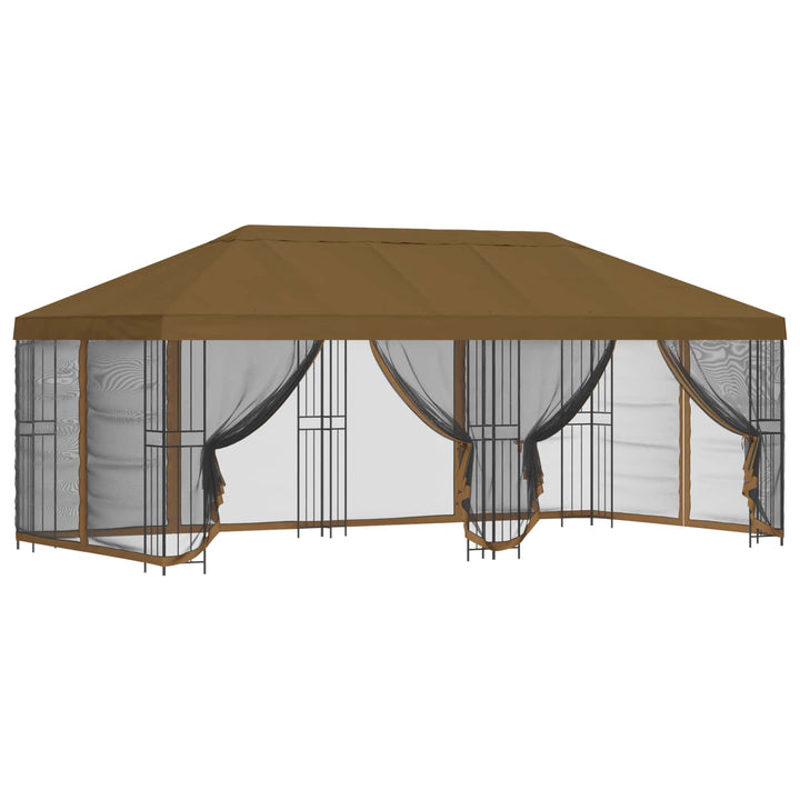 Pavillon med sidetapper 6 x 3 m Gråbrun Polyester og Stål 190