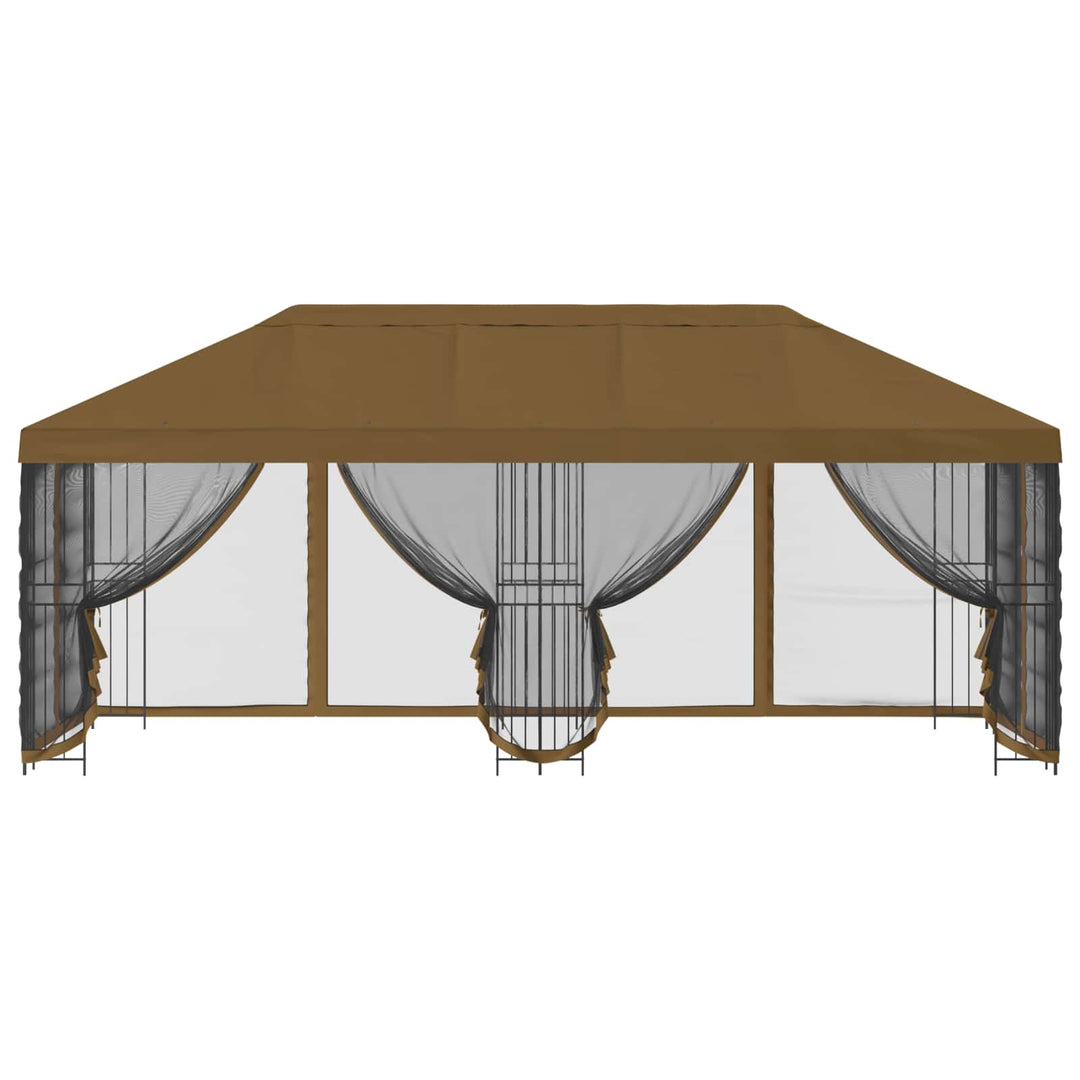 Pavillon med sidetapper 6 x 3 m Gråbrun Polyester og Stål 190