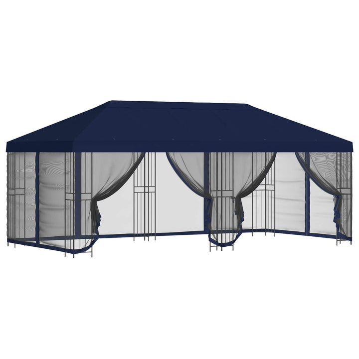 Pavillon med sidetapper 6 x 3 m Blå Polyester og Stål 190