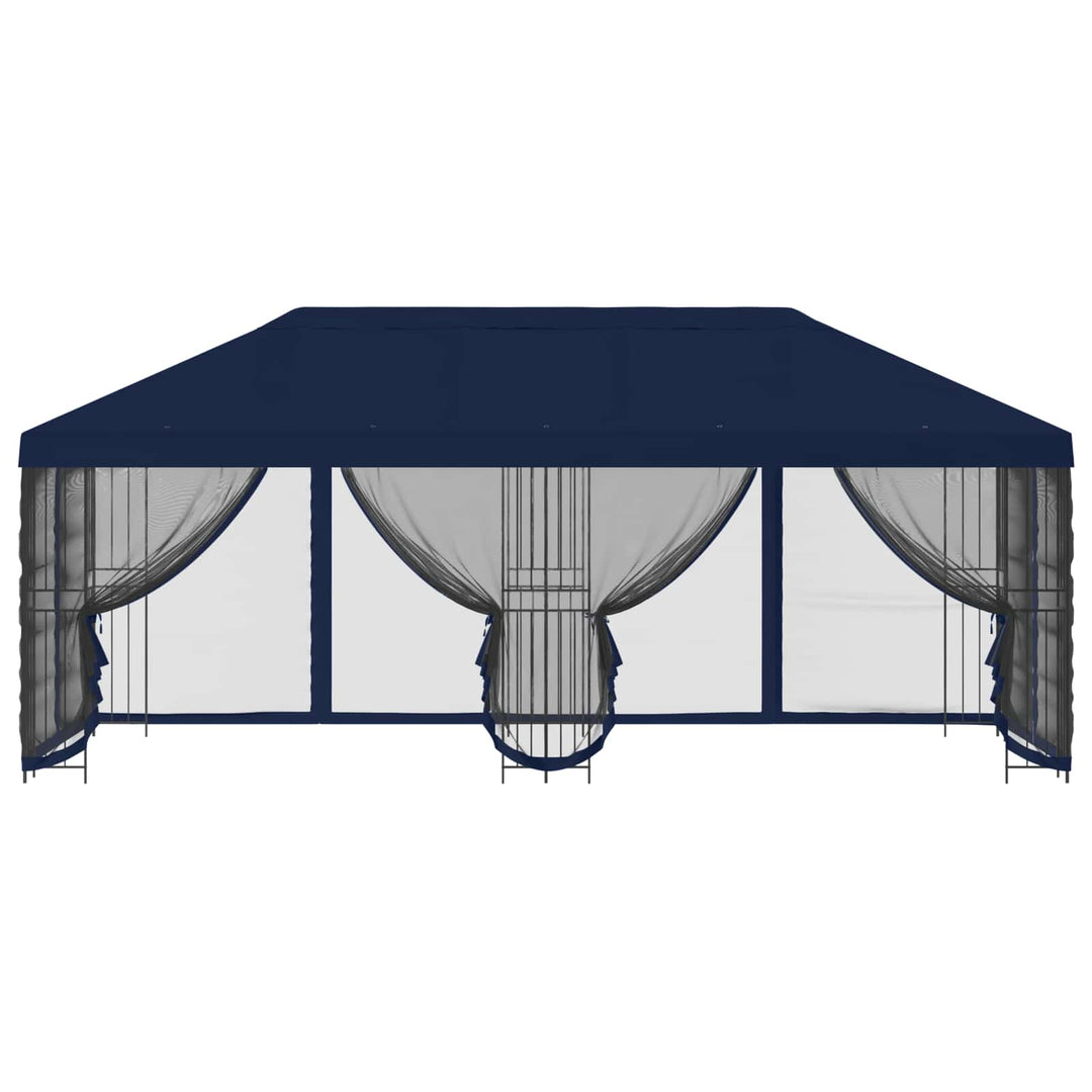 Pavillon med sidetapper 6 x 3 m Blå Polyester og Stål 190