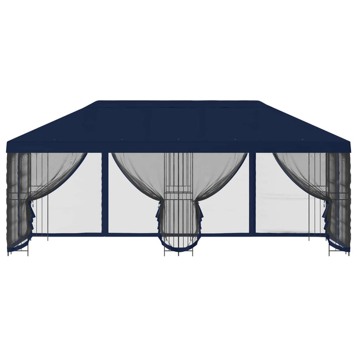 Pavillon med sidetapper 6 x 3 m Blå Polyester og Stål 190
