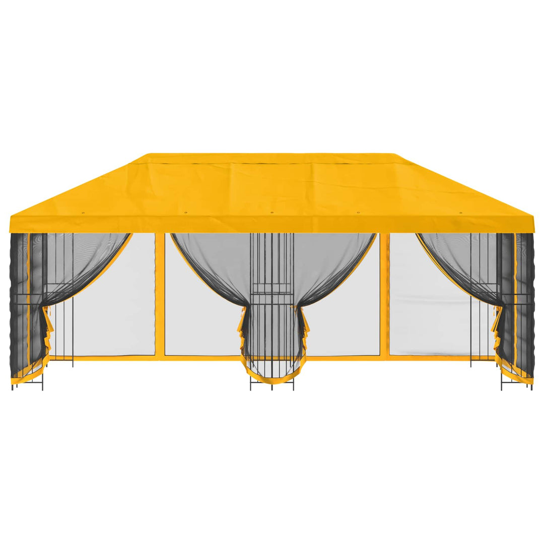 Pavillon med sidetapper 6 x 3 m Gul Polyester og Stål 190