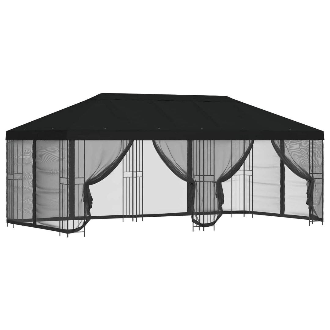 Pavillon med sidetapper 6 x 3 m Sort Polyester og Stål 190
