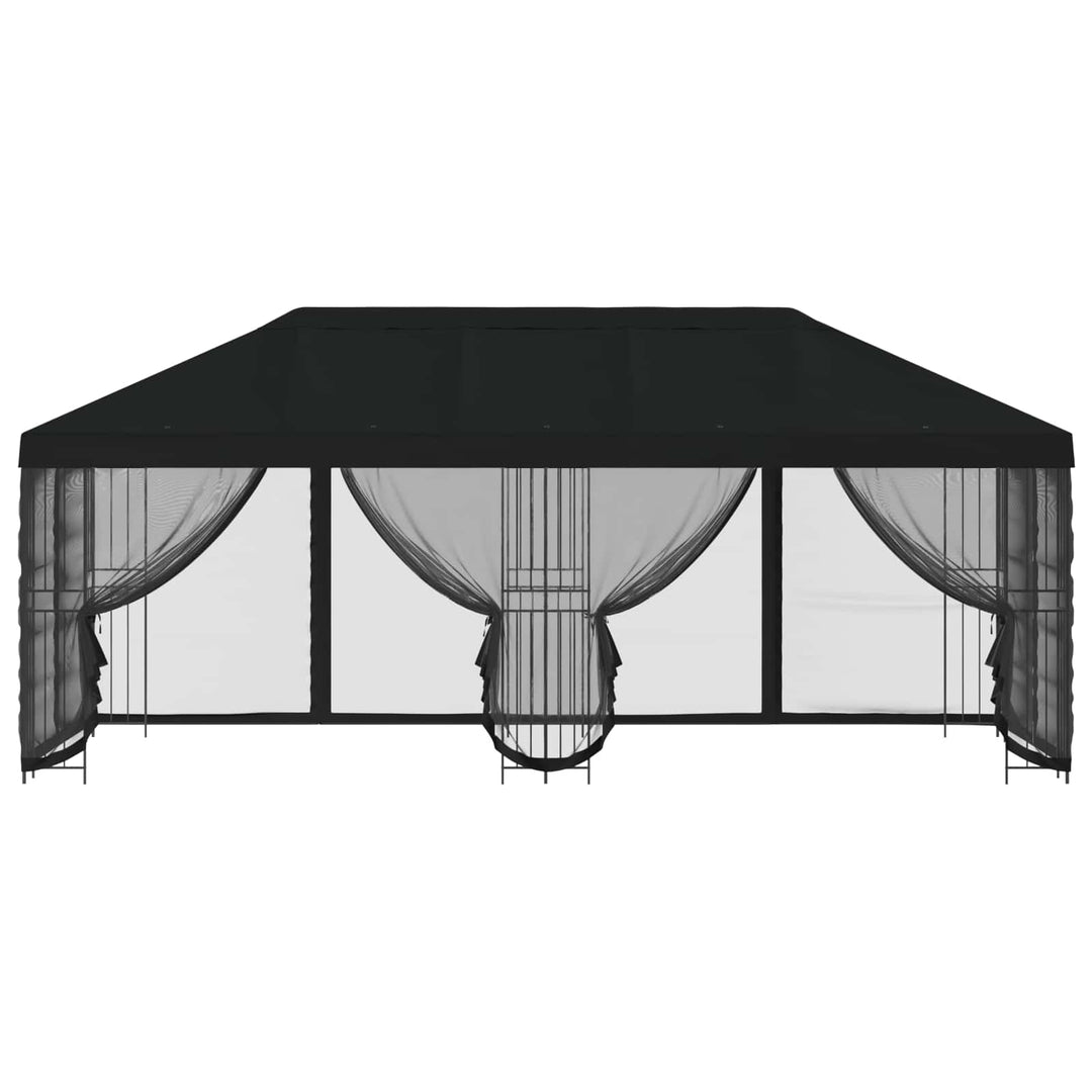 Pavillon med sidetapper 6 x 3 m Sort Polyester og Stål 190