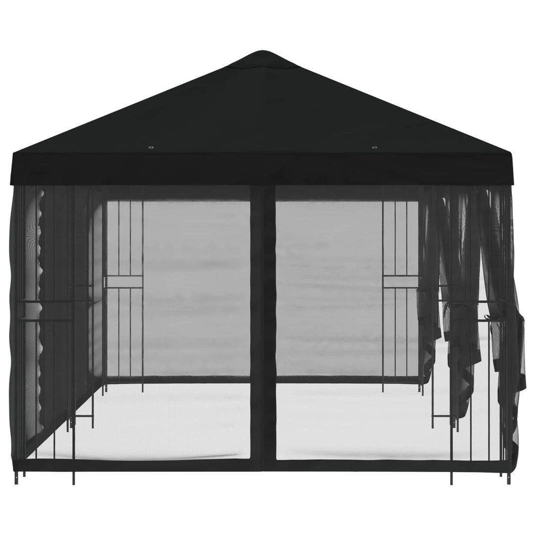Pavillon med sidetapper 6 x 3 m Sort Polyester og Stål 190
