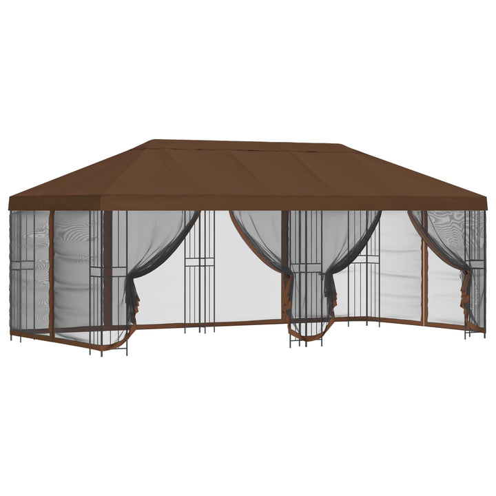 Pavillon med sidetapper 6 x 3 m Brun Polyester og Stål 190
