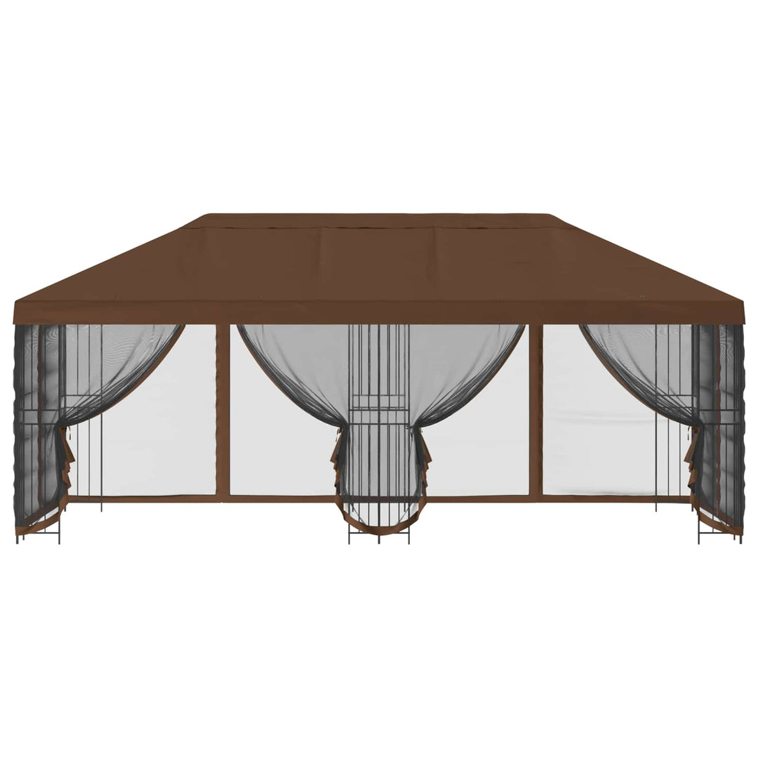 Pavillon med sidetapper 6 x 3 m Brun Polyester og Stål 190