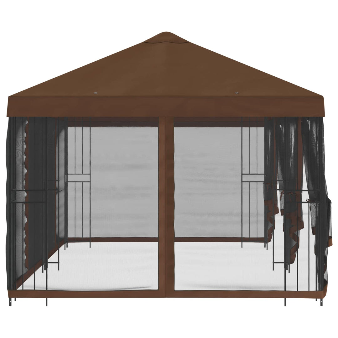 Pavillon med sidetapper 6 x 3 m Brun Polyester og Stål 190