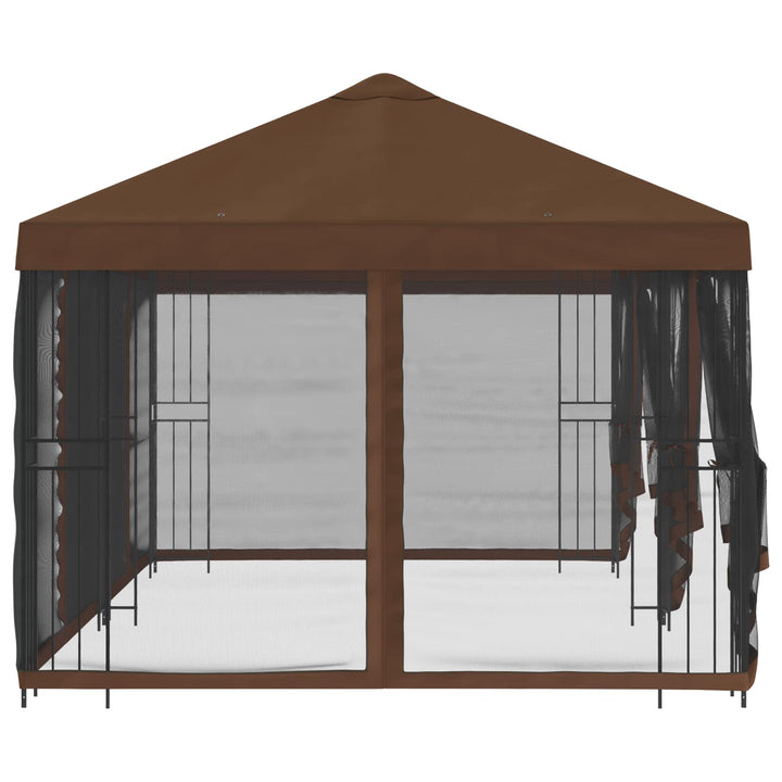 Pavillon med sidetapper 6 x 3 m Brun Polyester og Stål 190