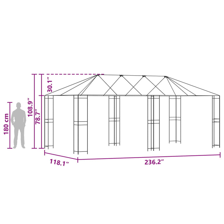 Gazebo Ramme 6 x 3 m Sort Stål