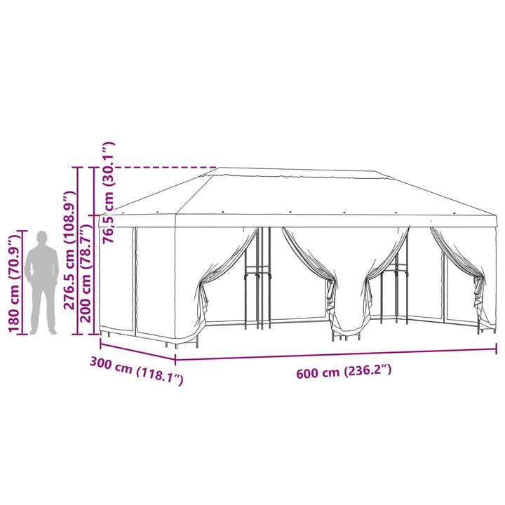 Pavillon med sidetapper 6 x 3 m Cremefarvet Polyester og Stål