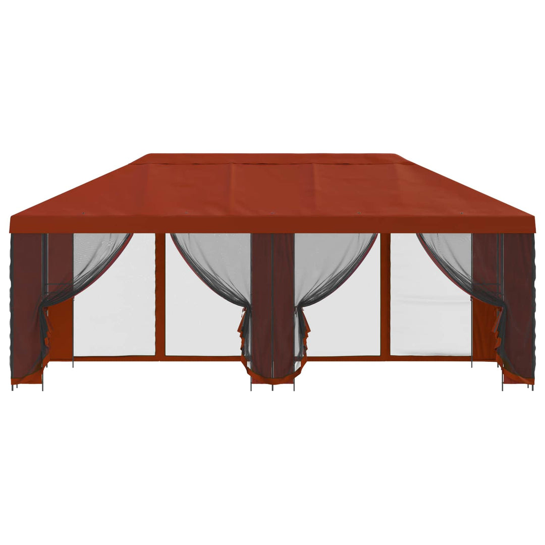 Pavillon med sidetapper 6 x 3 m Terrakotta Polyester og Stål
