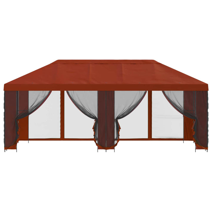 Pavillon med sidetapper 6 x 3 m Terrakotta Polyester og Stål