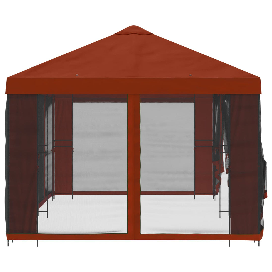 Pavillon med sidetapper 6 x 3 m Terrakotta Polyester og Stål