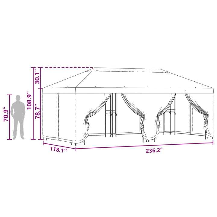 Pavillon med sidetapper 6 x 3 m Terrakotta Polyester og Stål