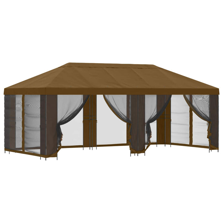 Pavillon med sidetapper 6 x 3 m Gråbrun Polyester og Stål 190