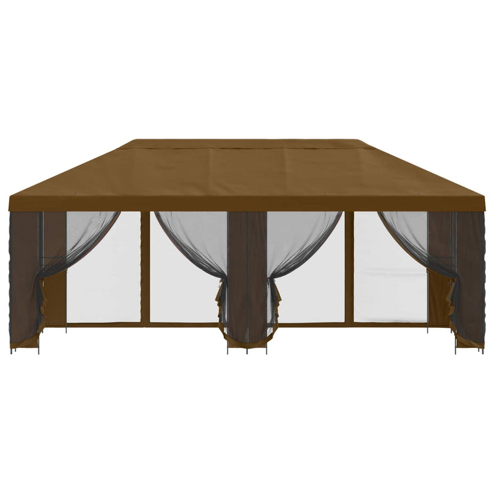 Pavillon med sidetapper 6 x 3 m Gråbrun Polyester og Stål 190
