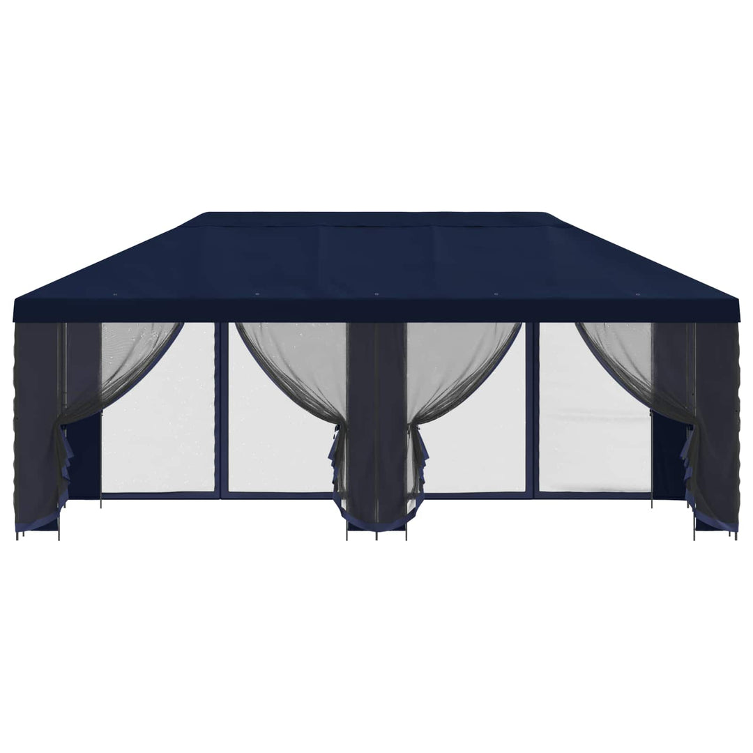Pavillon med sidetapper 6 x 3 m Blå Polyester og Stål 190