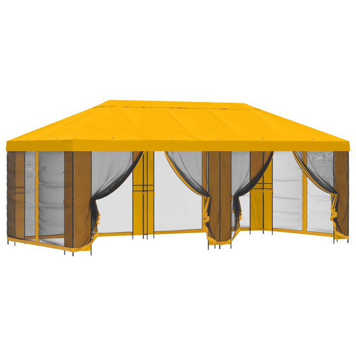 Pavillon med sidetapper 6 x 3 m Gul Polyester og Stål 190
