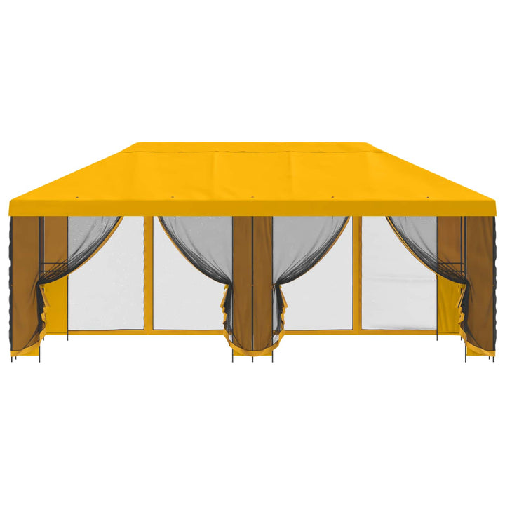 Pavillon med sidetapper 6 x 3 m Gul Polyester og Stål 190