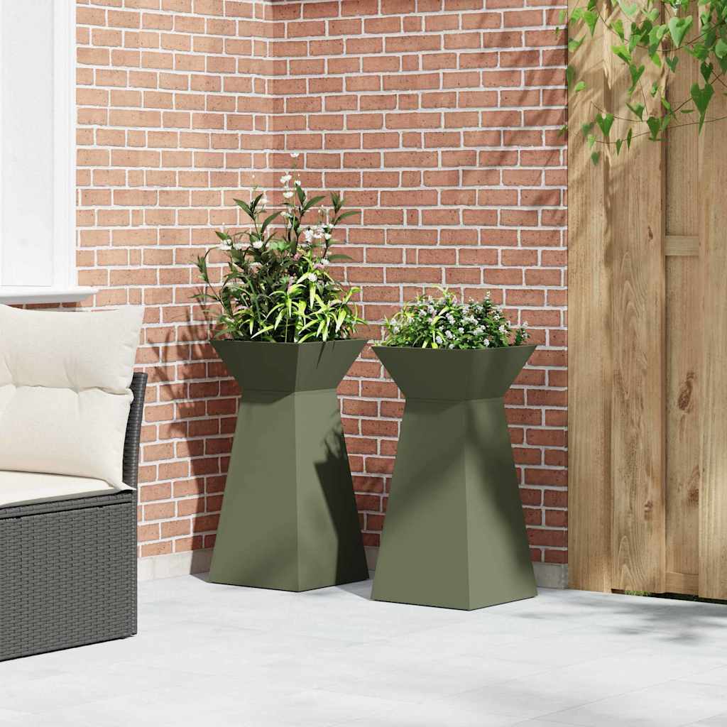 Søjle Plantekasse 2 pcs Olivengrøn 35 x 35 x 73 cm