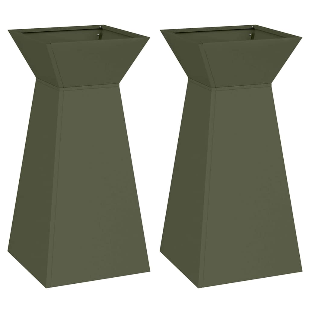 Søjle Plantekasse 2 pcs Olivengrøn 35 x 35 x 73 cm