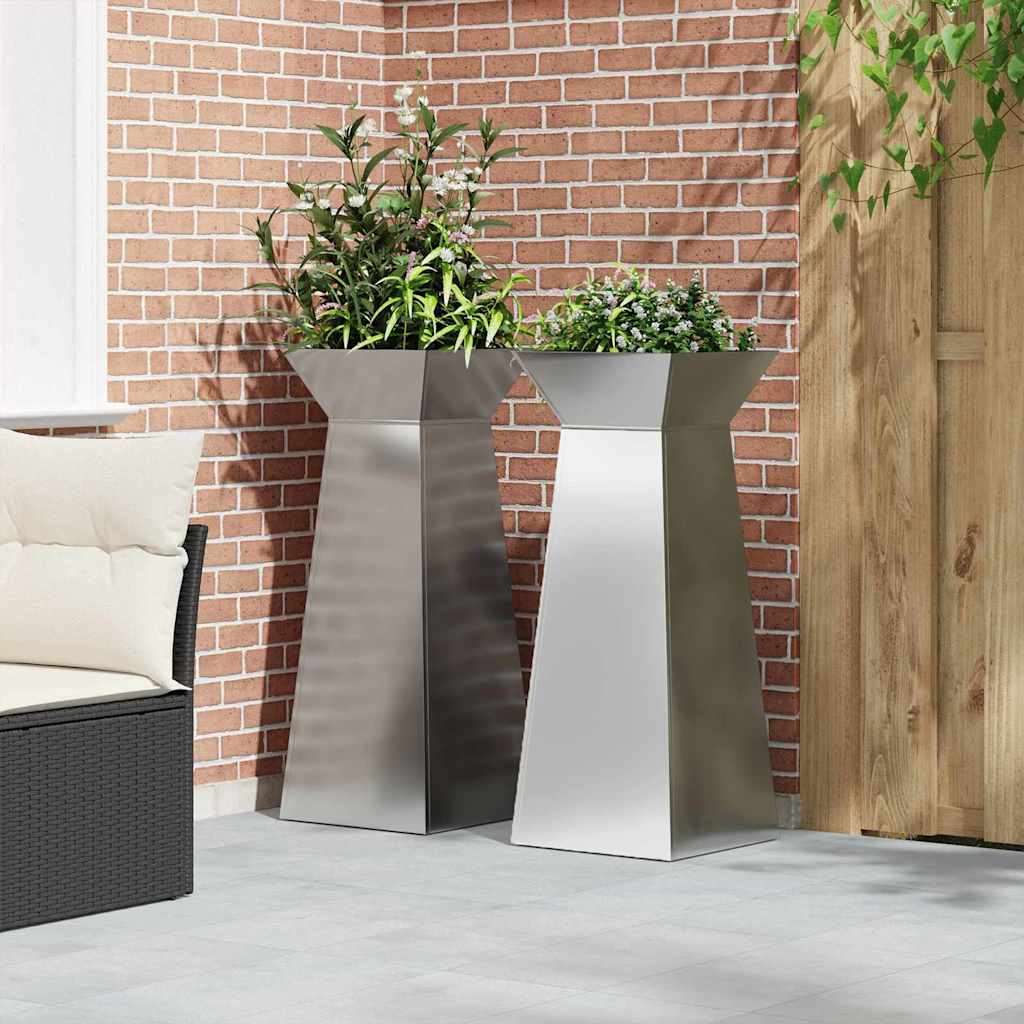 Søjle Plantekasse 2 stk. Sølv 40 x 40 x 100 cm