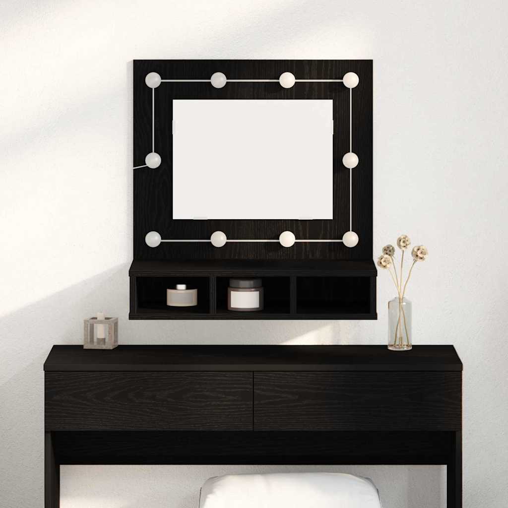 Spejlskab med hylde Sort eg 60 x 31,5 x 62 cm Konstrueret træ