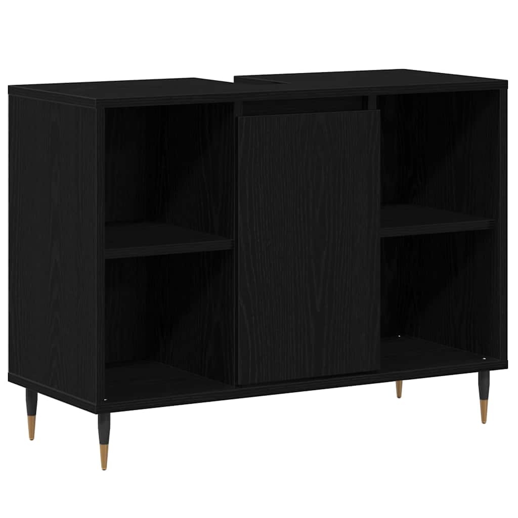 Badeværelsesskab med hylde Sort 80 x 33 x 60 cm Konstrueret træ