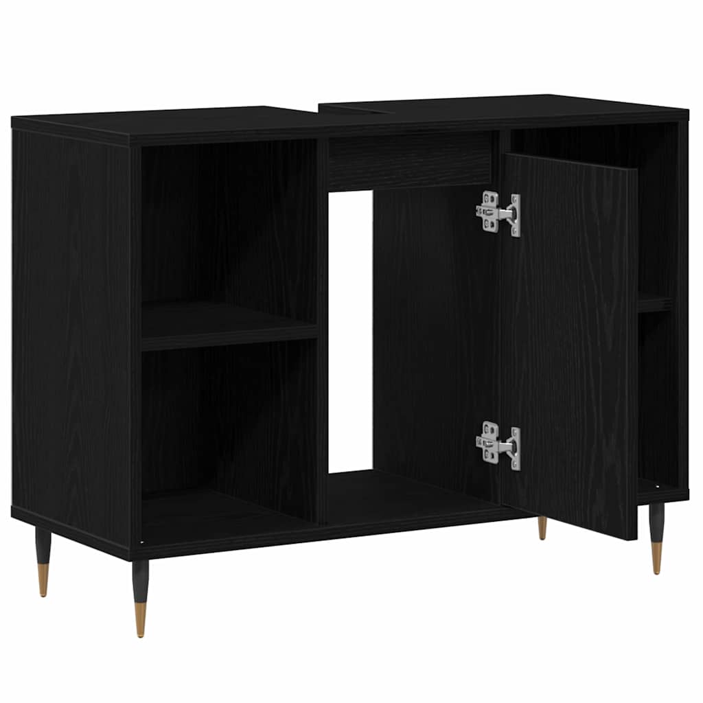 Badeværelsesskab med hylde Sort 80 x 33 x 60 cm Konstrueret træ