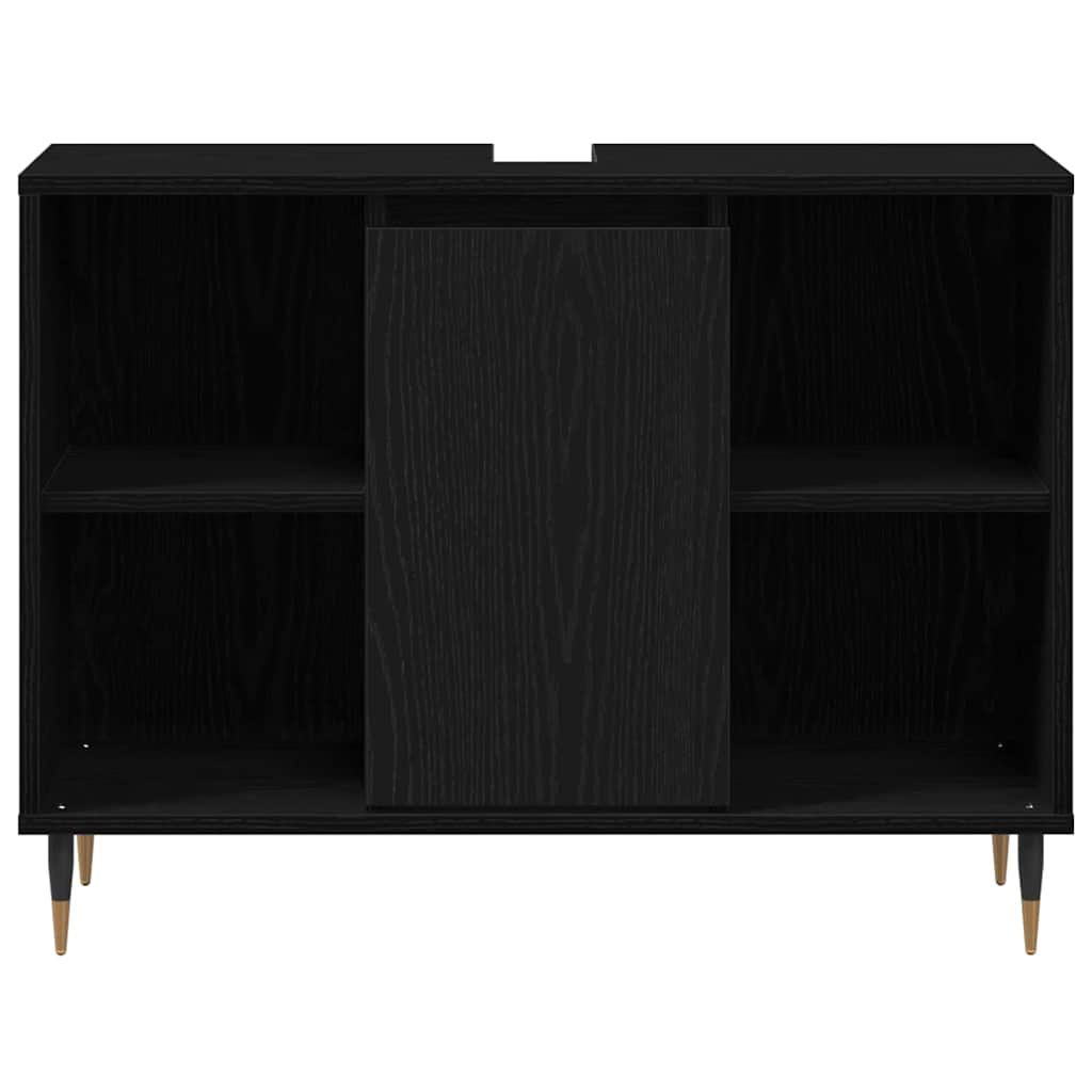 Badeværelsesskab med hylde Sort 80 x 33 x 60 cm Konstrueret træ
