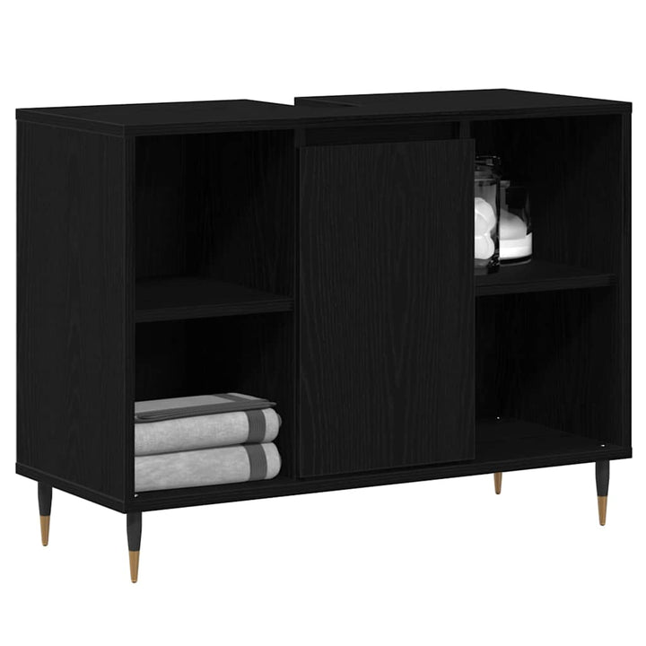 Badeværelsesskab med hylde Sort 80 x 33 x 60 cm Konstrueret træ
