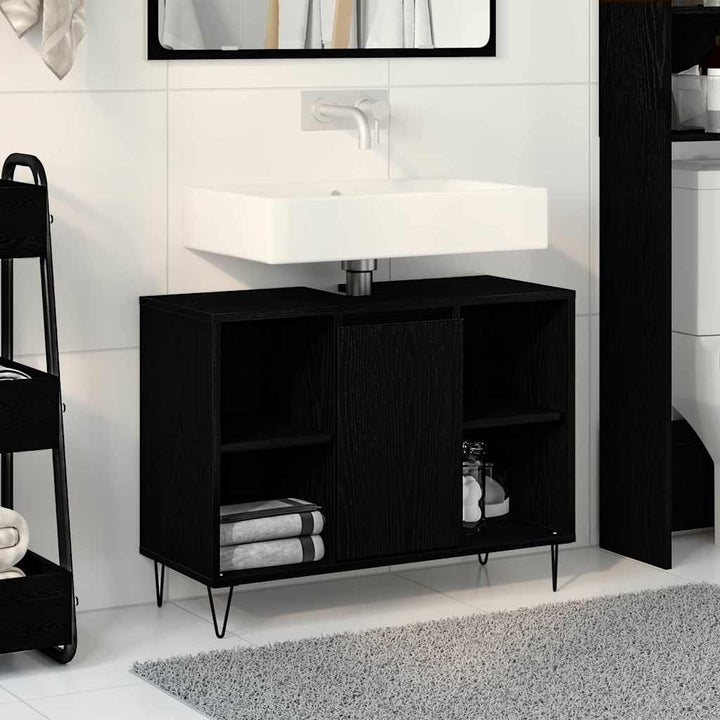 Badeværelsesskab med hylde Sort 80 x 33 x 60 cm Konstrueret træ