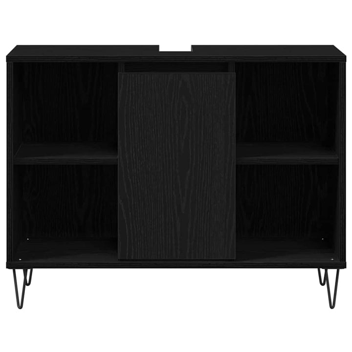 Badeværelsesskab med hylde Sort 80 x 33 x 60 cm Konstrueret træ
