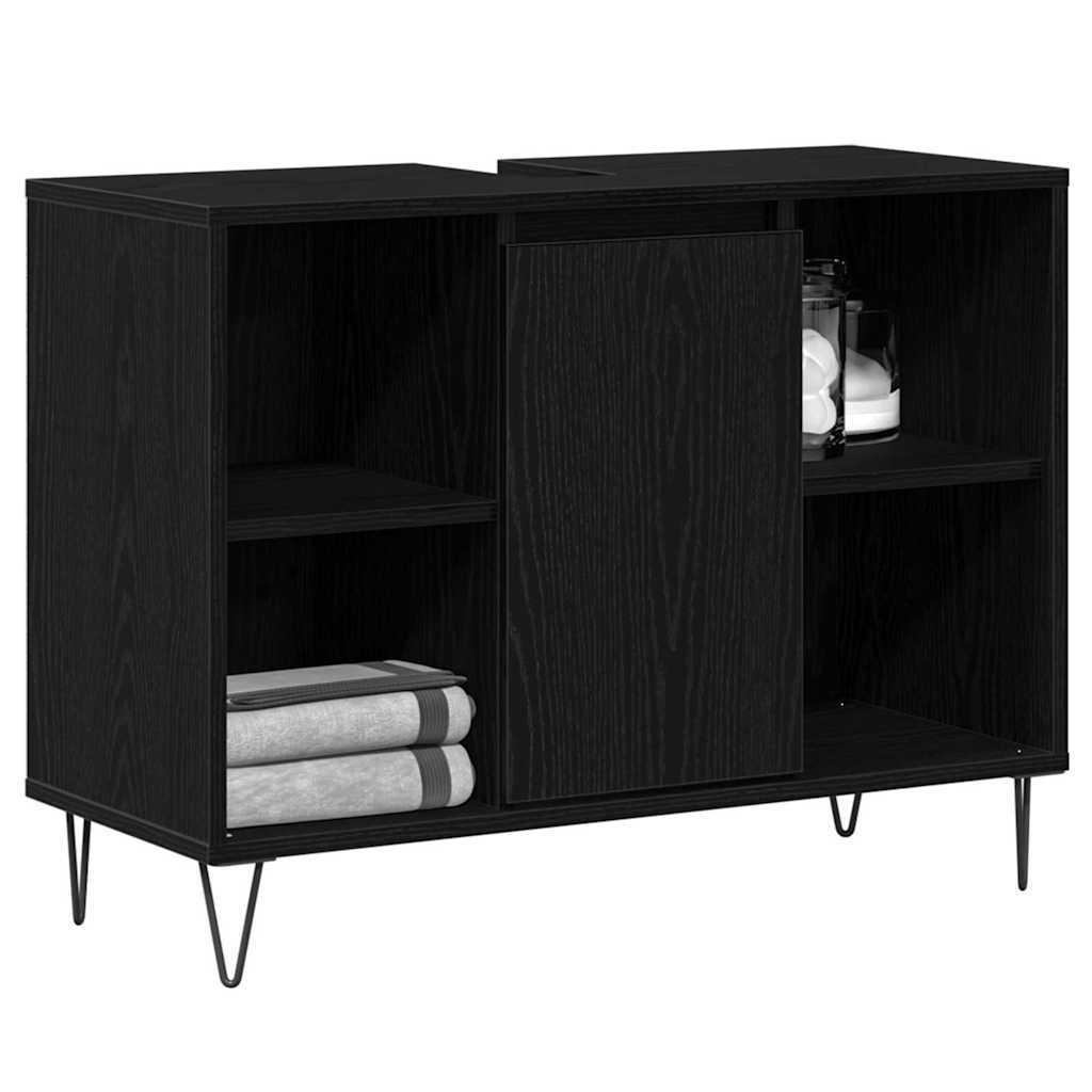 Badeværelsesskab med hylde Sort 80 x 33 x 60 cm Konstrueret træ