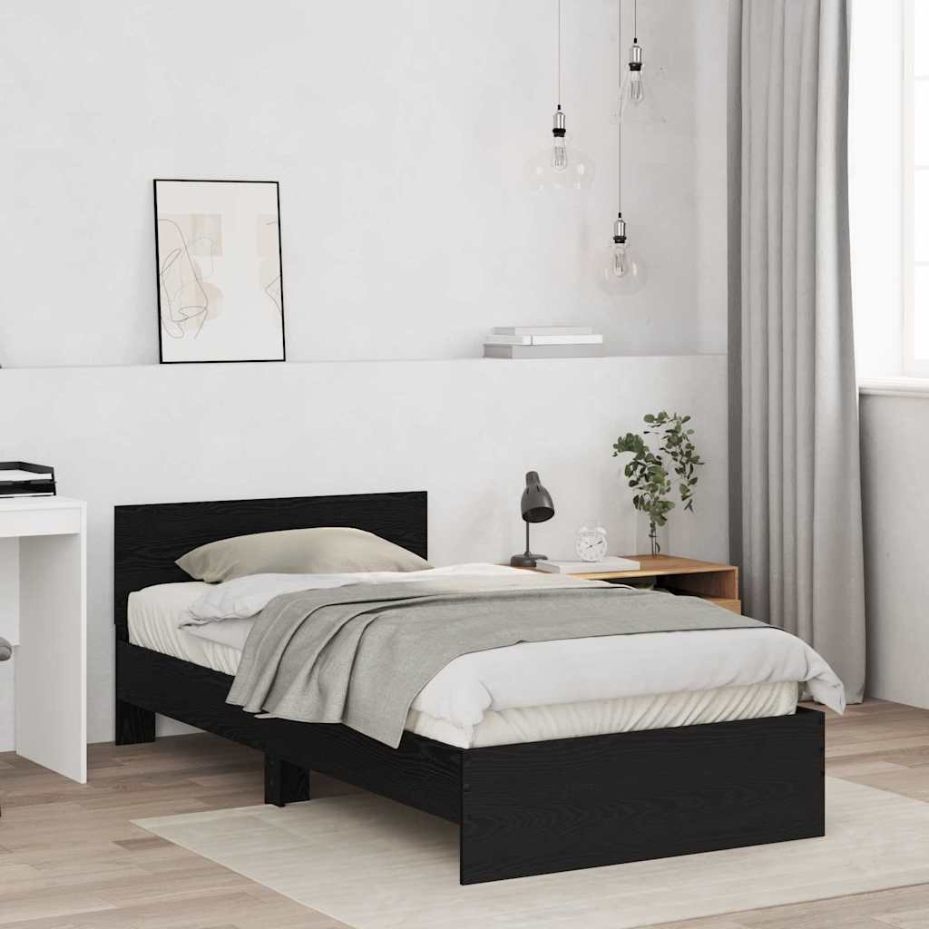 Sengestel Vægmonteret Sort eg 203 x 104 x 70 cm Konstrueret træ