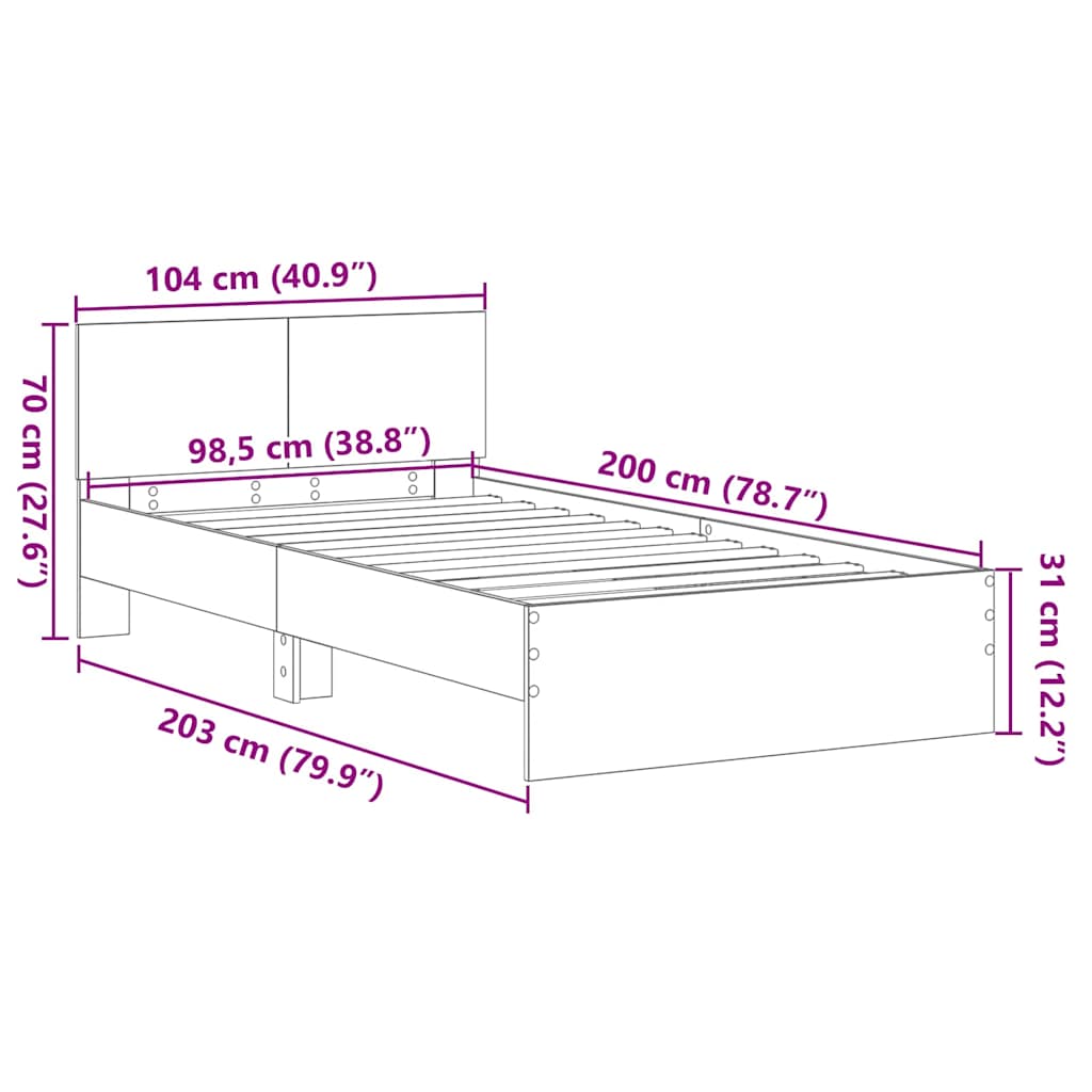Sengestel Vægmonteret Sort eg 203 x 104 x 70 cm Konstrueret træ