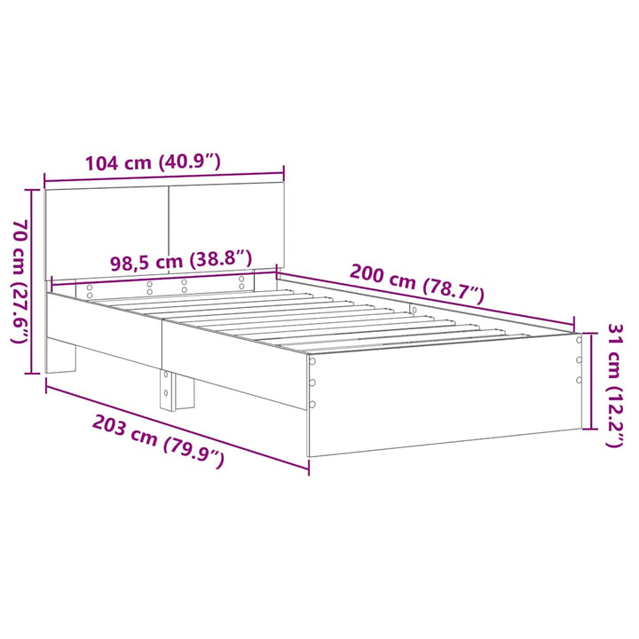 Sengestel Vægmonteret Sort eg 203 x 104 x 70 cm Konstrueret træ