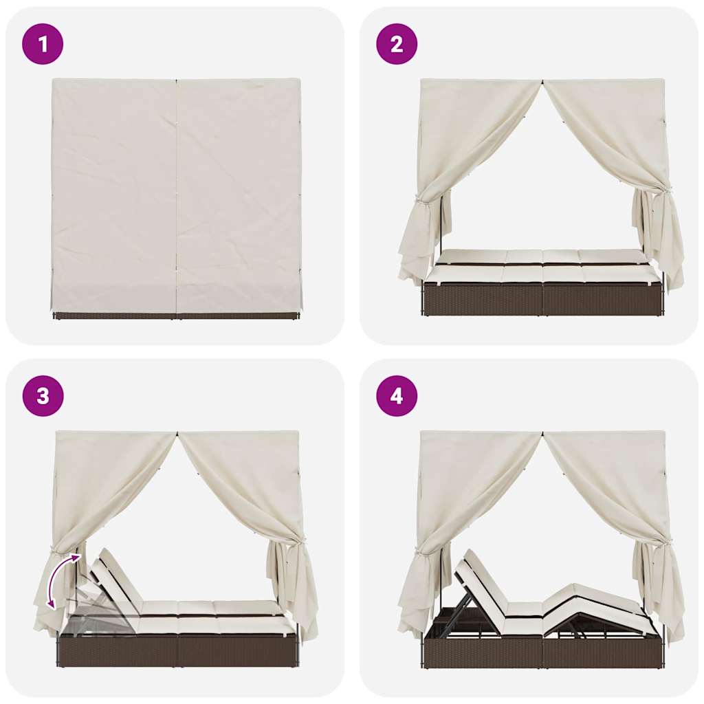 Dobbelt Solseng med Tag Brun 205 x 129 x 200 cm PE rattan