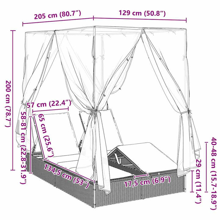Dobbelt Solseng med Tag Brun 205 x 129 x 200 cm PE rattan