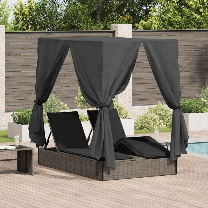 Dobbelt solstol med gardiner Grå 205 x 129 x 200 cm polyrattan