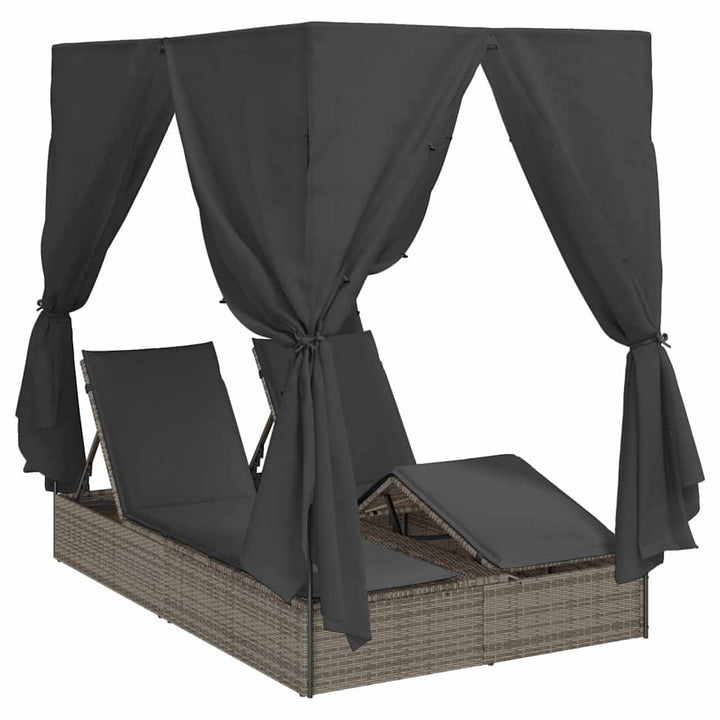 Dobbelt solstol med gardiner Grå 205 x 129 x 200 cm polyrattan