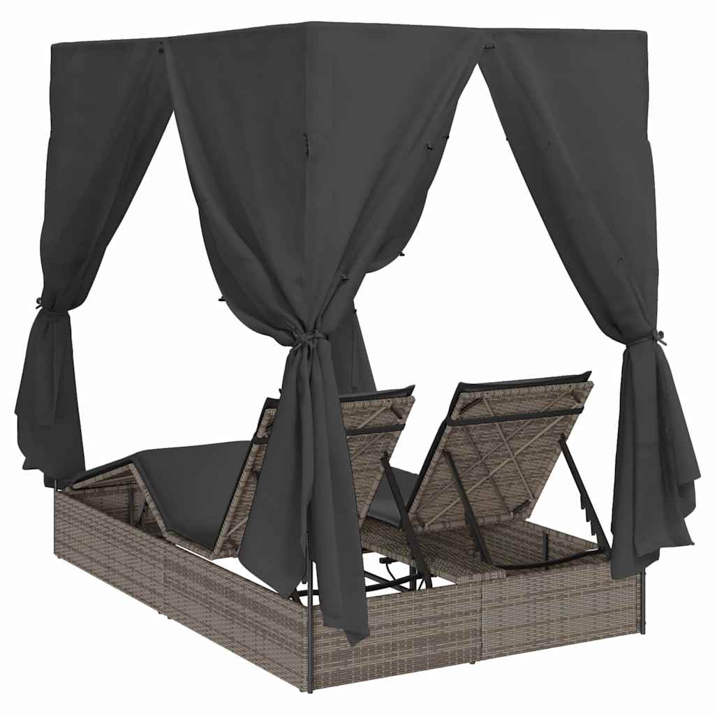 Dobbelt solstol med gardiner Grå 205 x 129 x 200 cm polyrattan